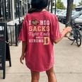 I Love Big Sacks Tight Ends And Strong D Heart Football Women's Oversized Comfort T-shirt Back Print Crimson
