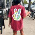 Retro Tie Dye Peace Sign Be Kind Peace Love Kindness Women's Oversized Comfort T-Shirt Back Print Crimson