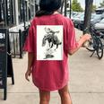 Rodeo Cowgirl Riding Bucking Horse Women's Oversized Comfort T-Shirt Back Print Crimson