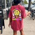 Smile Face Teacher Last Day Of School Schools Out For Summer Women's Oversized Comfort T-Shirt Back Print Crimson