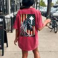 Western Cowboy Cowgirl Patriot Horse Jesus Cross Usa Flag Women's Oversized Comfort T-Shirt Back Print Crimson