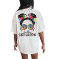 First Day Of School Hello 4Th Grade Messy Bun Girls Women's Oversized Comfort T-Shirt Back Print Ivory