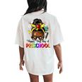 Happy First Day Of Preschool Afro Teacher Pre-K Messy Bun Women's Oversized Comfort T-Shirt Back Print Ivory