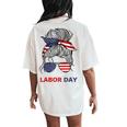 Happy Labor Day For All Workers Messy Bun American Flag Women's Oversized Comfort T-Shirt Back Print Ivory