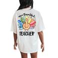 One Thankful Teacher Thanksgiving Turkey Cute Crayon Pencil Women's Oversized Comfort T-Shirt Back Print Ivory
