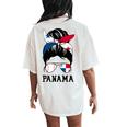 Panamanian Baseball Fan Girl Mom Messy Bun Panama Flag Women's Oversized Comfort T-Shirt Back Print Ivory