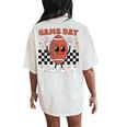 Retro Groovy Game Day American Football Players Fans Outfit Women's Oversized Comfort T-Shirt Back Print Ivory