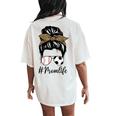 Soccer And Baseball Mom Messy Bun Leopard Women's Oversized Comfort T-Shirt Back Print Ivory