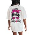 Survivor Breast Cancer Awareness Messy Bun Pink Ribbon Women's Oversized Comfort T-Shirt Back Print Ivory