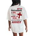 Never Underestimate A Girl Blood Of Jesus August Women's Oversized Comfort T-Shirt Back Print Ivory