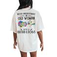 Never Underestimate An Old Woman With A Guitar And Dogs Women's Oversized Comfort T-Shirt Back Print Ivory