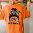 Autism Mom Life Messy Bun Sunglasses Bandana Be Kind Women's Oversized Comfort T-Shirt Back Print Yam