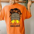 Busy Raising Ballers Softball Mom Bun Leopard Baseball Cap Women's Oversized Comfort T-Shirt Back Print Yam