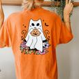 Cat Ghosts Boo Halloween Retro Pumpkin Floral Flowers Women's Oversized Comfort T-Shirt Back Print Yam