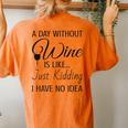 A Day Without Wine Is Like Just Kidding I Have No Idea Women's Oversized Comfort T-Shirt Back Print Yam