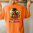Happy First Day Of Preschool Afro Teacher Pre-K Messy Bun Women's Oversized Comfort T-Shirt Back Print Yam
