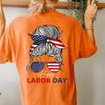 Happy Labor Day For All Workers Messy Bun American Flag Women's Oversized Comfort T-Shirt Back Print Yam
