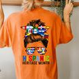 National Hispanic Heritage Month Messy Bun Latin Flags Women's Oversized Comfort T-Shirt Back Print Yam