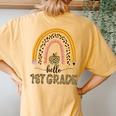 1St Grade Teacher Leopard Rainbow Girls Back To School Women's Oversized Comfort T-Shirt Back Print Mustard