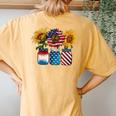 America Sunflower Usa Flag Flower T For American 4Th Of July Women's Oversized Graphic Back Print Comfort T-shirt Mustard