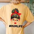 Autism Momlife Messy Bun Sunglasses Bandana Mother Day Women's Oversized Comfort T-Shirt Back Print Mustard