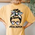 Bowling Mom Life Messy Bun Glasses Bandana Women's Oversized Comfort T-Shirt Back Print Mustard