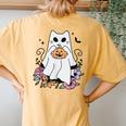 Cat Ghosts Boo Halloween Retro Pumpkin Floral Flowers Women's Oversized Comfort T-Shirt Back Print Mustard