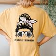 Chantilly-Tiffany Cat Mom Messy Bun Hair Glasses Women's Oversized Comfort T-Shirt Back Print Mustard