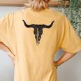 Cow Skull Desert Cactus Boho Longhorn South Western Country Women's Oversized Comfort T-Shirt Back Print Mustard