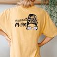 Cute Volleyball Mom Leopard Print Messy Bun Women's Oversized Comfort T-Shirt Back Print Mustard