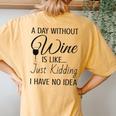 A Day Without Wine Is Like Just Kidding I Have No Idea Women's Oversized Comfort T-Shirt Back Print Mustard