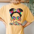 First Day Of School Hello 4Th Grade Messy Bun Girls Women's Oversized Comfort T-Shirt Back Print Mustard