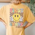 First Grade Vibes Smile Face 1St Grade Team Back To School Women's Oversized Comfort T-Shirt Back Print Mustard
