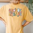 Groovy Little Sis Retro Sister Matching Family 1St Birthday Women's Oversized Comfort T-Shirt Back Print Mustard
