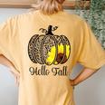 Hello Fall Sunflower Pumpkin Fall Y'all Leopard Autumn Women's Oversized Comfort T-Shirt Back Print Mustard