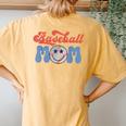 Hippie Face Baseball Mom Game Day Retro Groovy Women's Oversized Comfort T-Shirt Back Print Mustard