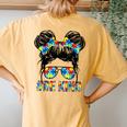 Be Kind Autism Awareness Messy Bun Girls Mom Mothers Women's Oversized Comfort T-Shirt Back Print Mustard