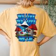 We Live We Love We Lie Blue Mushroom Cat Trendy Meme Women's Oversized Comfort T-Shirt Back Print Mustard