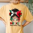 Messy Bun Mexican Flag Independence Day Woman Vintage Women's Oversized Comfort T-Shirt Back Print Mustard