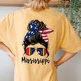 Mississippi Girl Mississippi Flag State Girlfriend Messy Bun Women's Oversized Comfort T-Shirt Back Print Mustard