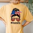 Mom Life Football Mom American Flag Messy Bun Women's Oversized Comfort T-Shirt Back Print Mustard