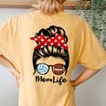 Mom Life Messy Bun Hair Football Volleyball Mom Women's Oversized Comfort T-Shirt Back Print Mustard