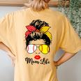 Mom Life Softball Baseball Bandana Messy Bun Women's Oversized Comfort T-Shirt Back Print Mustard