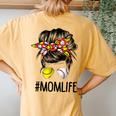 Mom Life Softball Baseball Messy Bun Women Women's Oversized Comfort T-Shirt Back Print Mustard
