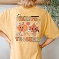 One Thankful Teacher Thanksgiving Groovy Fall Autumn Teacher Women's Oversized Comfort T-Shirt Back Print Mustard