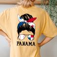 Panamanian Baseball Fan Girl Mom Messy Bun Panama Flag Women's Oversized Comfort T-Shirt Back Print Mustard