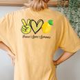 Peace Love Lemon Farmer Cocktails Lover Fruits Women's Oversized Comfort T-Shirt Back Print Mustard