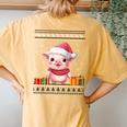 Pig Christmas Santa Hat Ugly Christmas Sweater Women's Oversized Comfort T-Shirt Back Print Mustard