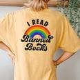 I Read Banned Books Retro Literature Rainbow Reading Vintage Women's Oversized Comfort T-Shirt Back Print Mustard