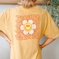 Retro Style Happy Face Teacher Daisy Flower Smile Face Women's Oversized Comfort T-Shirt Back Print Mustard